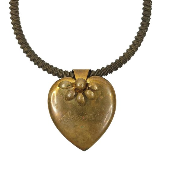 Vintage Choker Necklace Heart Floral ENGRAVED Dorothy Stretchy Boho Hippie Goth - Picture 13 of 14